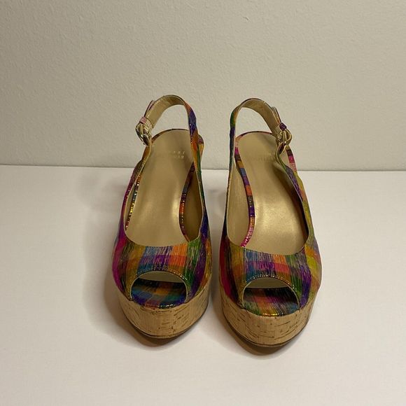 Stuart Weitzman Jean Winsel Tinsel Slingback Espadrille Wedge Sandals Sz 7.5M - Picture 2 of 9